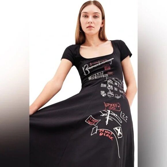 Desigual Dresses & Skirts - Desigual Broadway Road Artsy Print Black Dress Cotton - Knee Lenght